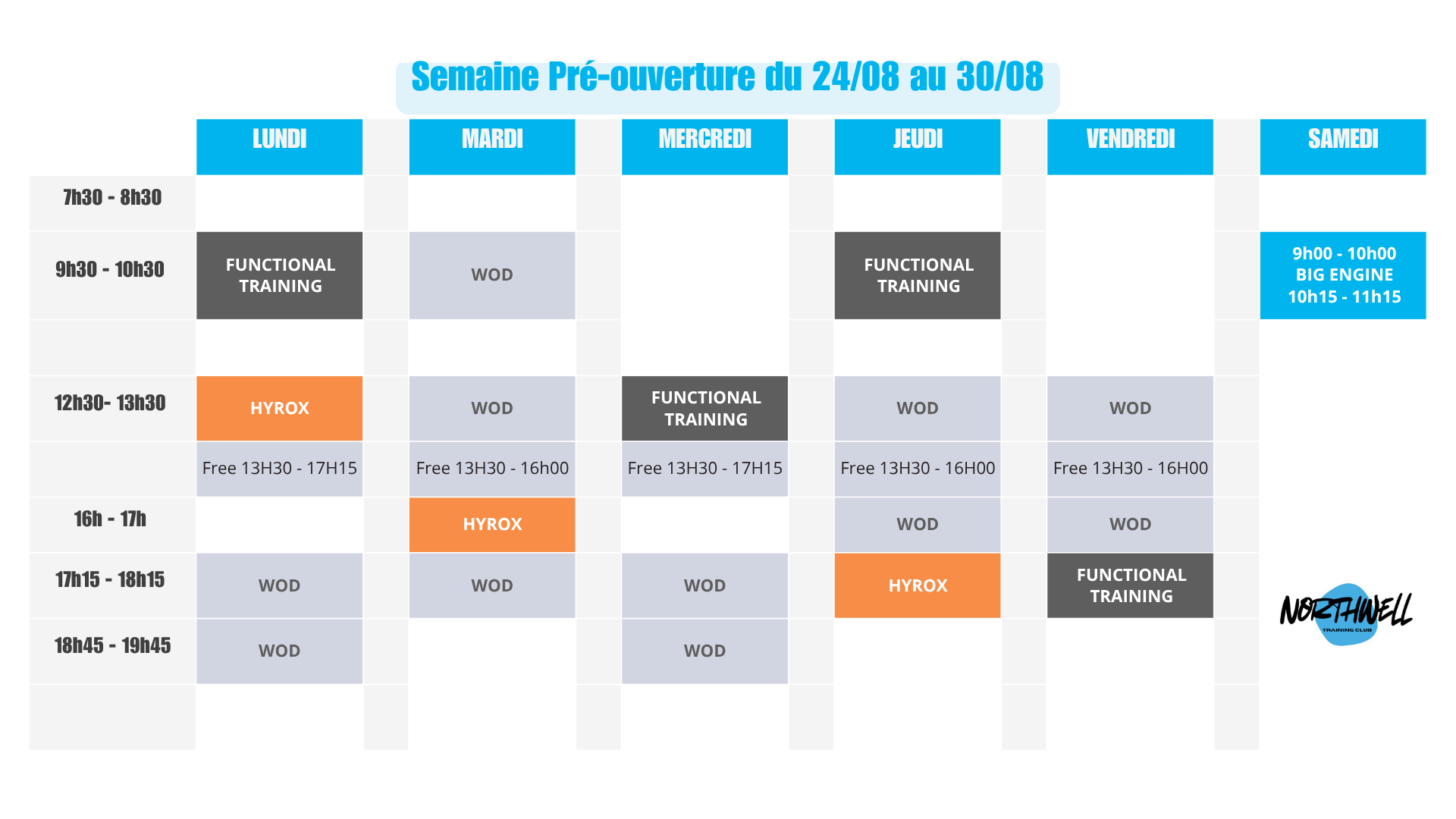 Planning Pré-ouverture du 24 au 30 Aout Planning Pré-ouverture du 24 au 30 Aout